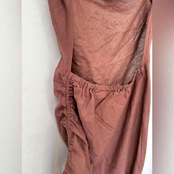 NWT ASOS Design Cowl Neck Beach Mini Dress “Brown” Ruched Tie Side Low Back Sz 0 - Picture 12 of 15